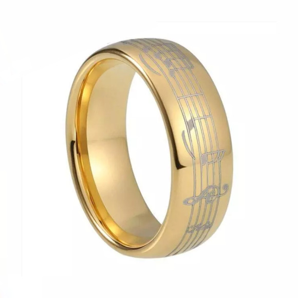 NEW Gold Ring Stainless Steel Musical Notes Unisex Size 7 Fast Free Shipping - Picture 1 of 3